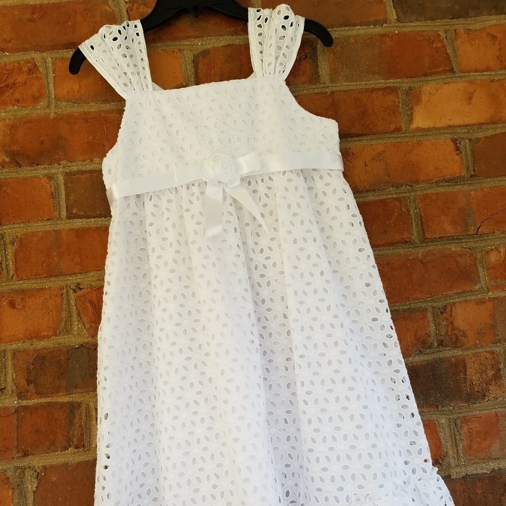 Bonnie Jean Sundress Floral Cut-Out Eyelet White Girls 12